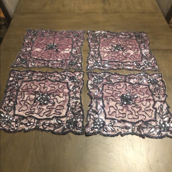 Table Accents Covers Beaded Sequins 5 pc Holiday Purple Silver Ramadan Eid Decor - Picture 1 of 16